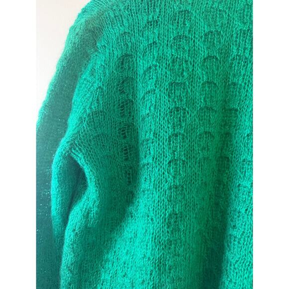 Vintage Womens Dotty Man Mohair Blend Kelly Green Pinup Rockabilly Twee Cardigan - Picture 9 of 9